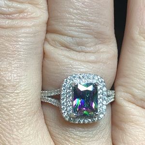 Vintage style mystic topaz with diamonique frame